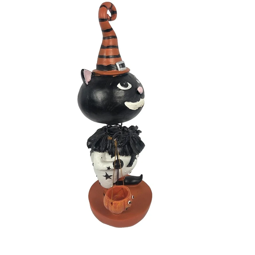 Nostalgic Halloween Black Cat Witch Figurine 12 Inch Retro Pumpkin Decor New